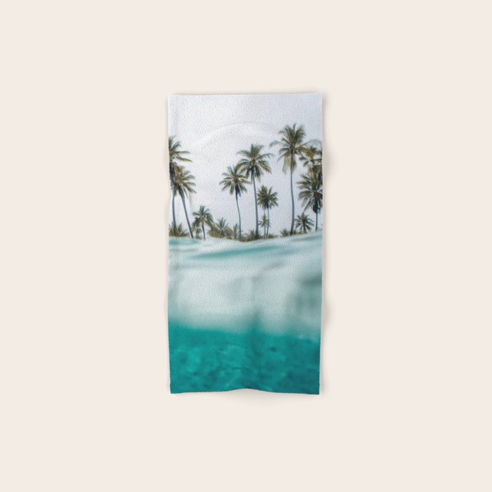 Split View Paradise - Ocean and Palm Tree Wall Art Bath Towel Gallery Image 1