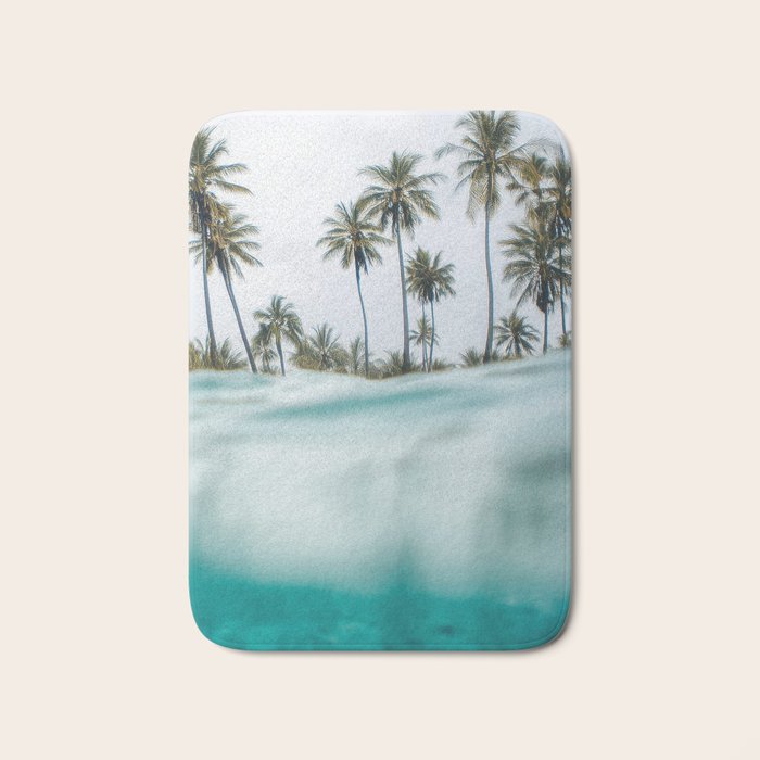 Split View Paradise - Ocean and Palm Tree Wall Art Bath Mat Gallery Image 1