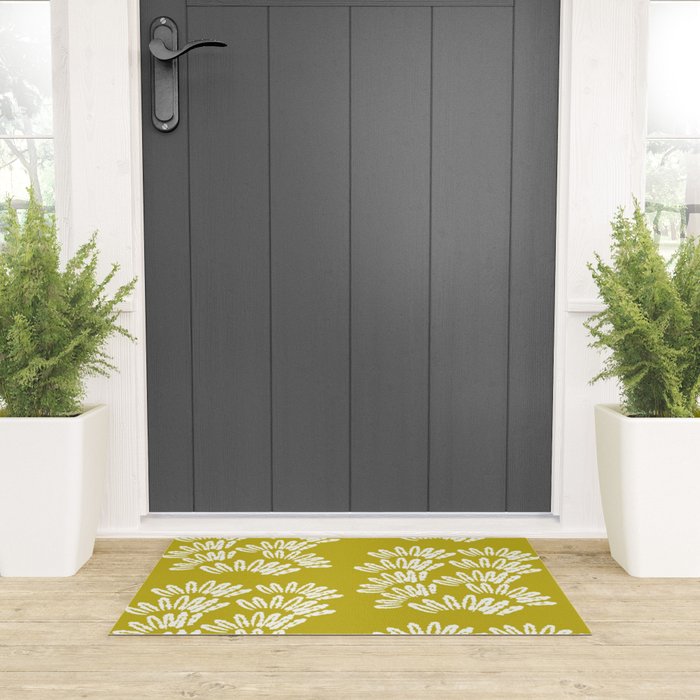 Modern Botanical in Cream on Chartreuse Welcome Mat Gallery Image 3