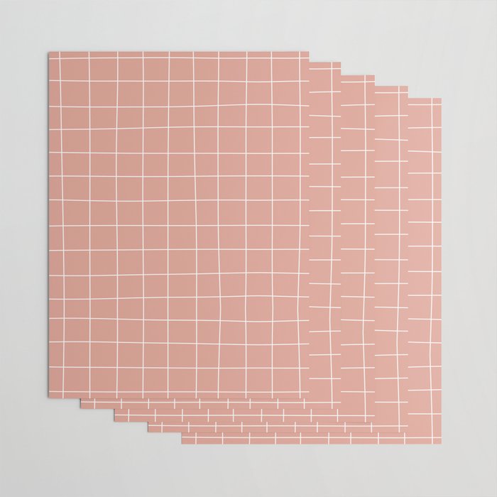 Hand Drawn Grid Pattern Peach Pink Wrapping Paper Gallery Image 3