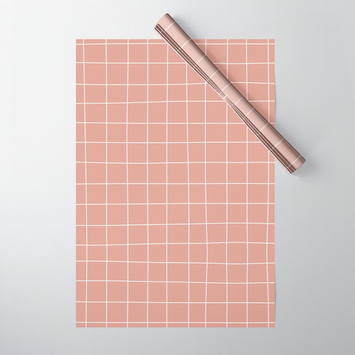 Hand Drawn Grid Pattern Peach Pink Wrapping Paper Gallery Image 1