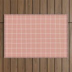 Hand Drawn Grid Pattern Peach Pink Outdoor Rug Gallery Image 1