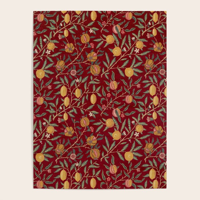 William Morris Vintage Pomegranate Fruit Red Madder Bayleaf Pattern Poster Gallery Image 4