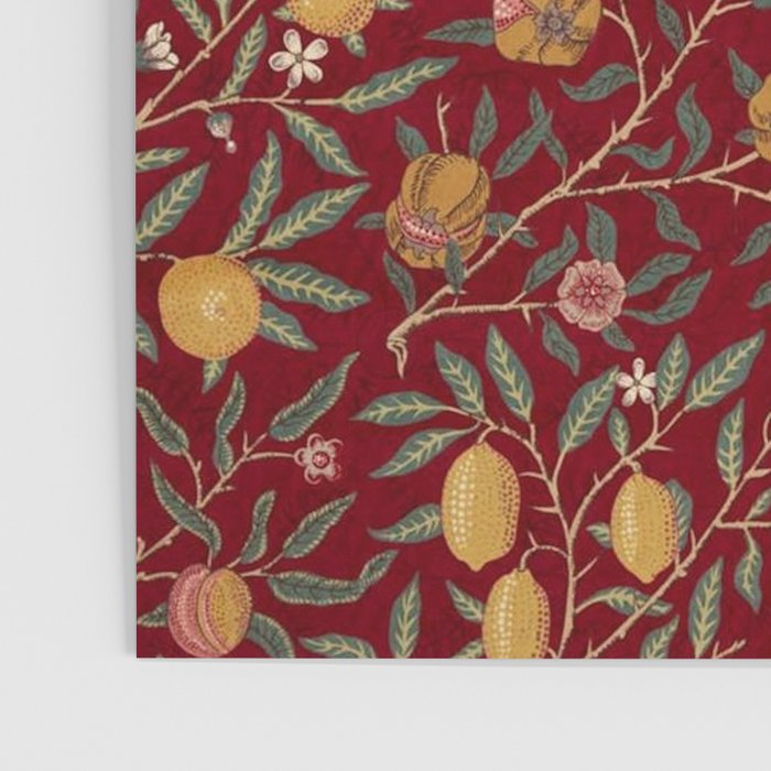 William Morris Vintage Pomegranate Fruit Red Madder Bayleaf Pattern Poster Gallery Image 3