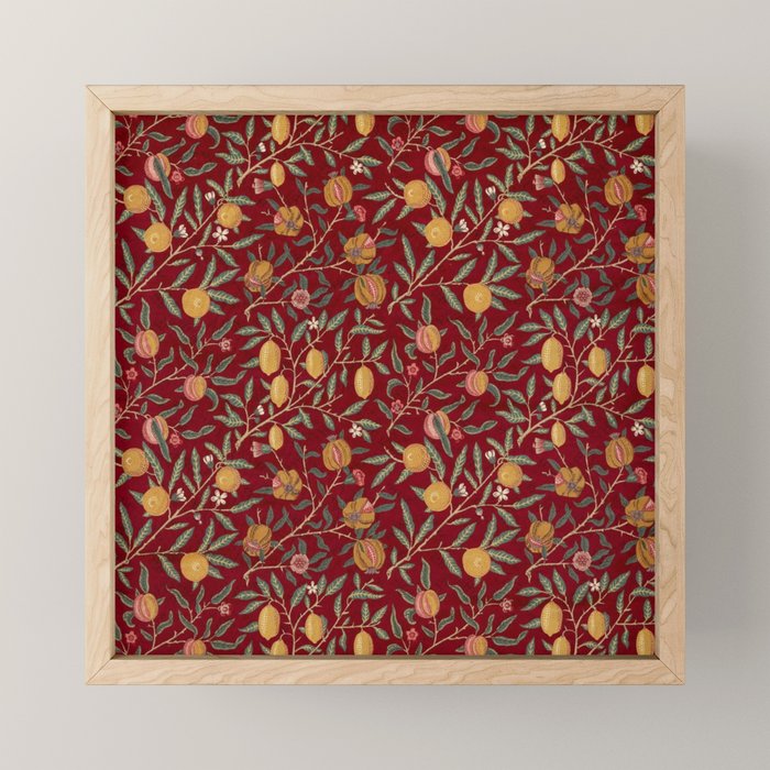 William Morris Vintage Pomegranate Fruit Red Madder Bayleaf Pattern Mini Art Print Gallery Image 1