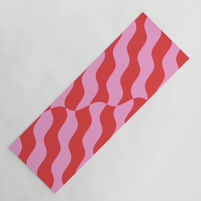 Retro Wavy Abstract Pattern in Red & Pink Yoga Mat Gallery Image 1
