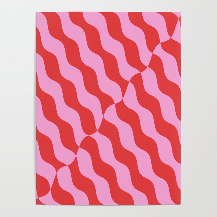 Retro Wavy Abstract Pattern in Red & Pink Poster Gallery Image 1