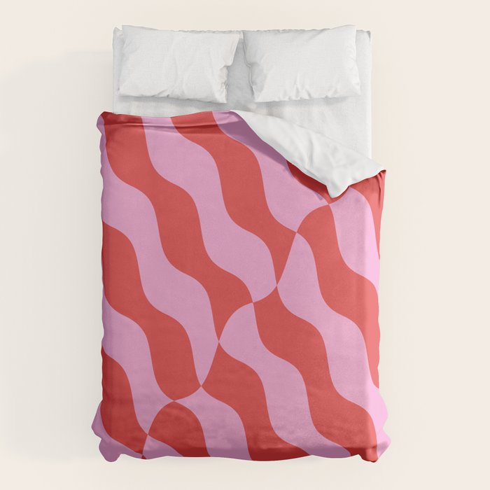 Retro Wavy Abstract Pattern in Red & Pink Duvet Cover Gallery Image 6