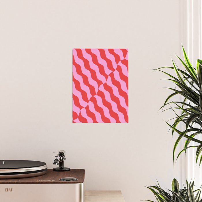 Retro Wavy Abstract Pattern in Red & Pink Poster Gallery Image 2