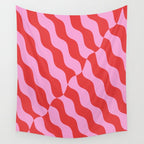 Retro Wavy Abstract Pattern in Red & Pink Wall Tapestry Gallery Image 4
