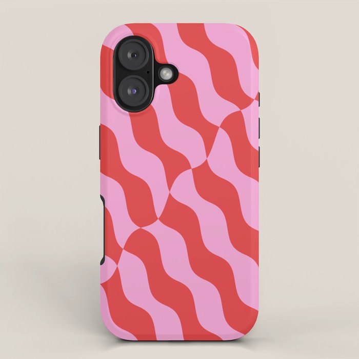 Retro Wavy Abstract Pattern in Red & Pink iPhone Case Gallery Image 1