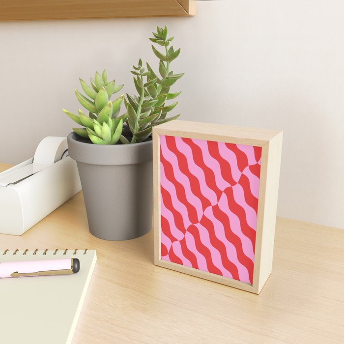 Retro Wavy Abstract Pattern in Red & Pink Mini Art Print Gallery Image 2