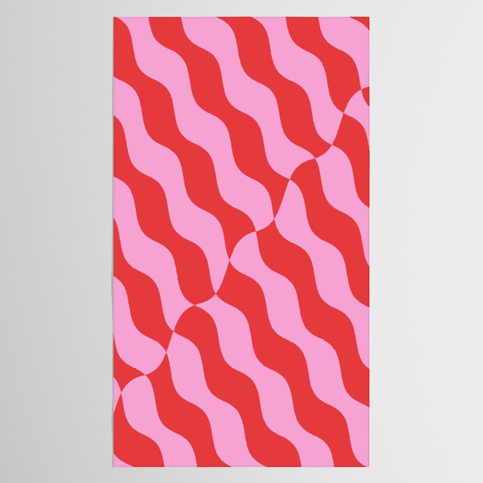 Retro Wavy Abstract Pattern in Red & Pink Tablecloth Gallery Image 2