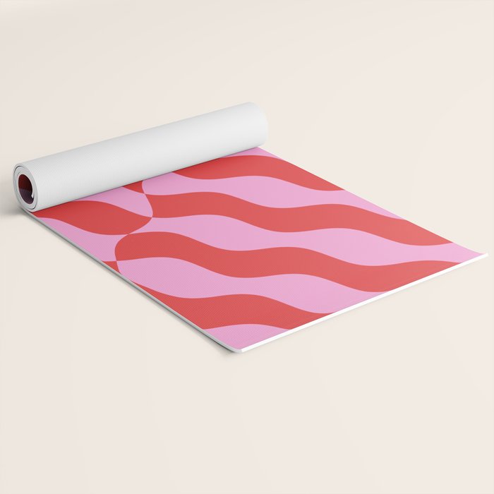 Retro Wavy Abstract Pattern in Red & Pink Yoga Mat Gallery Image 2