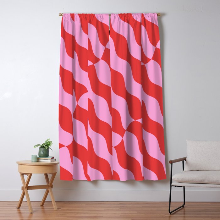 Retro Wavy Abstract Pattern in Red & Pink Window Curtain Gallery Image 5