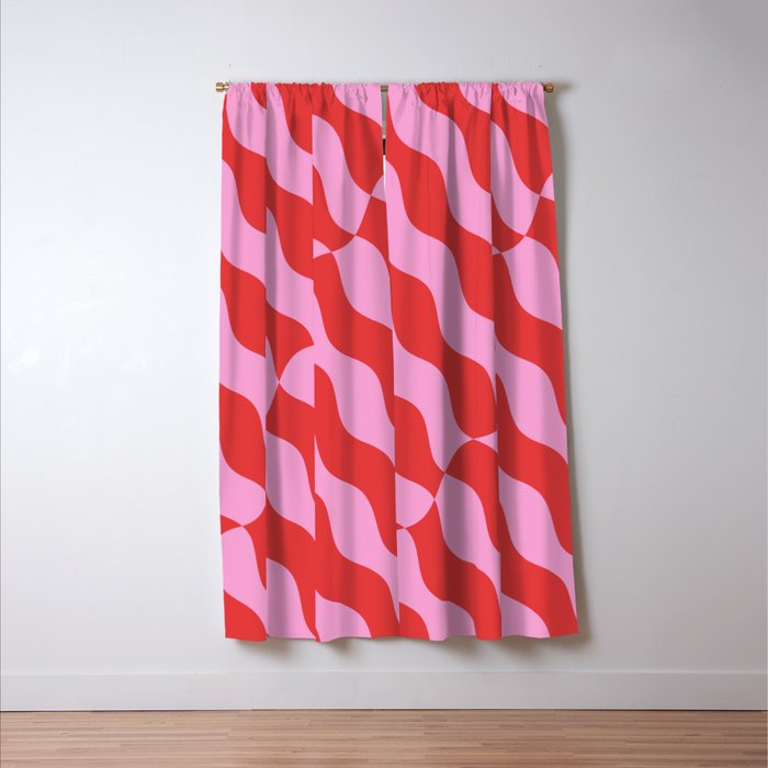 Retro Wavy Abstract Pattern in Red & Pink Window Curtain Gallery Image 3