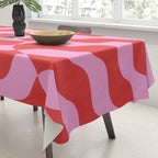 Retro Wavy Abstract Pattern in Red & Pink Tablecloth Gallery Image 3