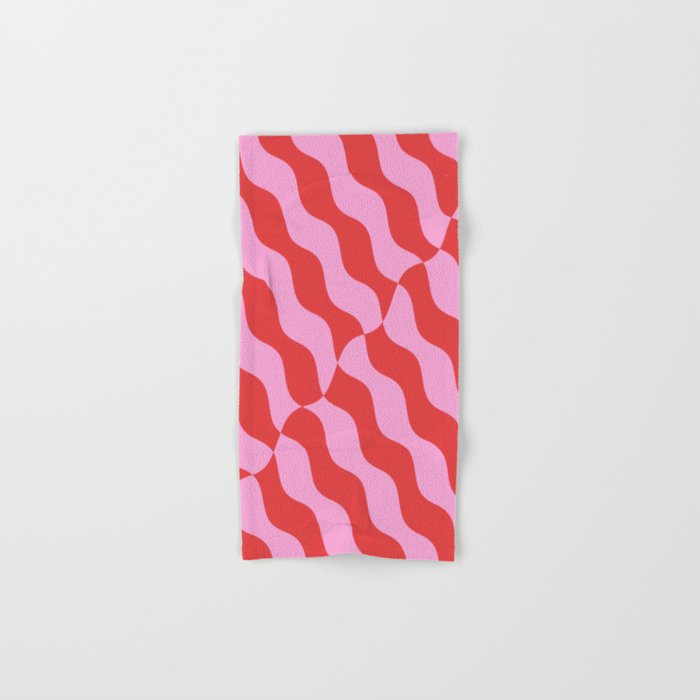 Retro Wavy Abstract Pattern in Red & Pink Bath Towel Gallery Image 1
