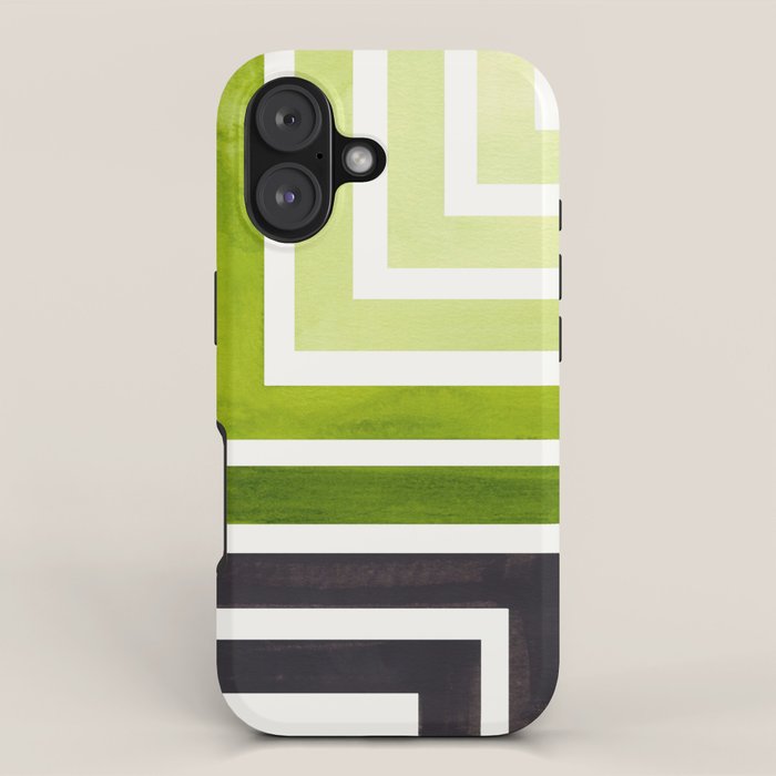 Sap Green Mid Century Modern Watercolor Colorful Ancient Aztec Art Pattern Minimalist Geometric Patt iPhone Case Gallery Image 1