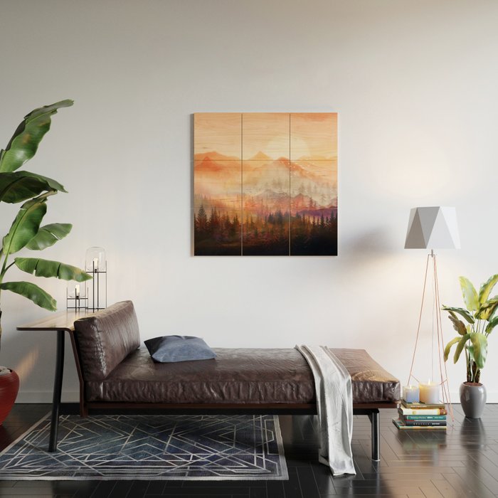 Forest Shrouded in Morning Mist Wood Wall Art Gallery Image 2