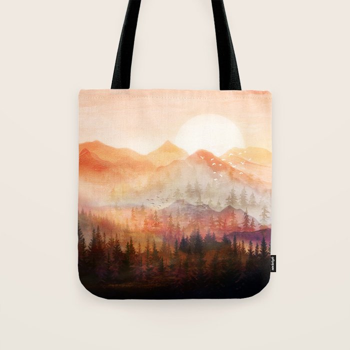 Forest Shrouded in Morning Mist Tote Bag Gallery Image 1