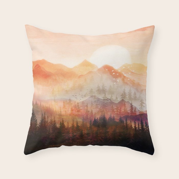 Forest Shrouded in Morning Mist Throw Pillow Gallery Image 1