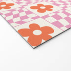 Orange Flower Pink & White Warped Double Checker Welcome Mat Gallery Image 2