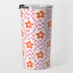 Orange Flower Pink & White Warped Double Checker Travel Mug Gallery Image 3