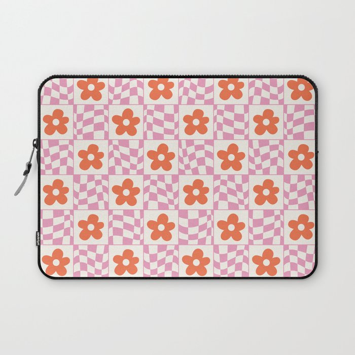 Orange Flower Pink & White Warped Double Checker Laptop Sleeve Gallery Image 1