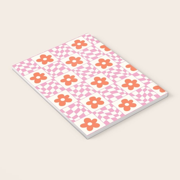 Orange Flower Pink & White Warped Double Checker Notebook Gallery Image 3