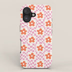 Orange Flower Pink & White Warped Double Checker iPhone Case Gallery Image 1