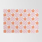 Orange Flower Pink & White Warped Double Checker Rug Gallery Image 2