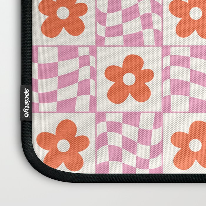 Orange Flower Pink & White Warped Double Checker Laptop Sleeve Gallery Image 3