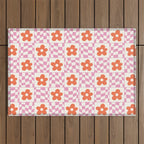 Orange Flower Pink & White Warped Double Checker Outdoor Rug Gallery Image 1