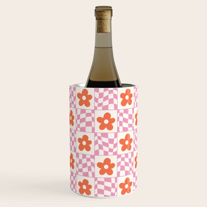 Orange Flower Pink & White Warped Double Checker Wine Chiller Gallery Image 2