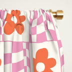 Orange Flower Pink & White Warped Double Checker Window Curtain Gallery Image 2