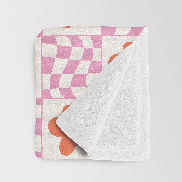 Orange Flower Pink & White Warped Double Checker Throw Blanket Gallery Image 3