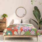 Retro Garden Gingham Flowers Vivid 60s 70s Floral Pattern Red Green Pink Comforter Gallery Image 3