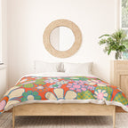 Retro Garden Gingham Flowers Vivid 60s 70s Floral Pattern Red Green Pink Duvet Cover Gallery Image 3