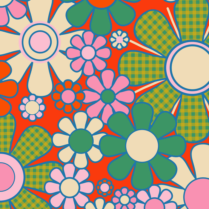 Retro Garden Gingham Flowers Vivid 60s 70s Floral Pattern Red Green Pink Coffee Mug Gallery Image 2