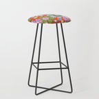 Retro Garden Gingham Flowers Vivid 60s 70s Floral Pattern Red Green Pink Stool Gallery Image 1
