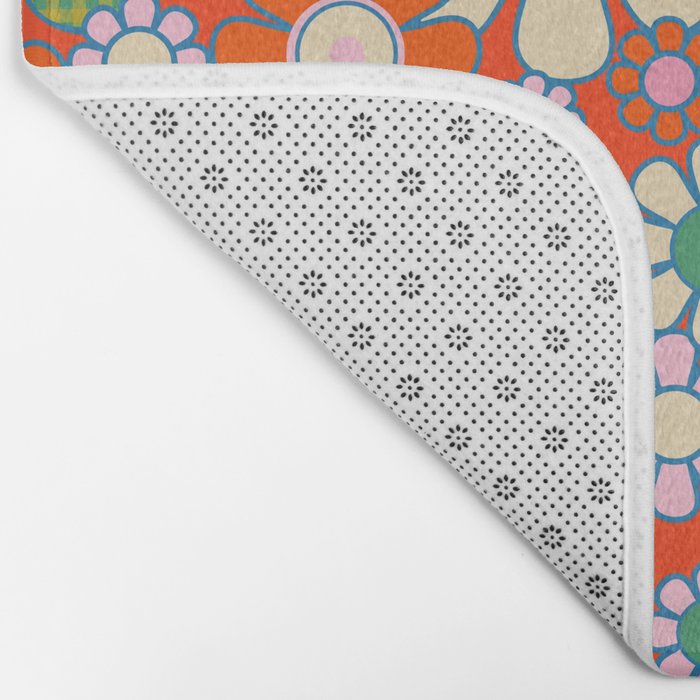 Retro Garden Gingham Flowers Vivid 60s 70s Floral Pattern Red Green Pink Bath Mat Gallery Image 2