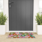 Retro Garden Gingham Flowers Vivid 60s 70s Floral Pattern Red Green Pink Welcome Mat Gallery Image 3