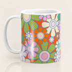 Retro Garden Gingham Flowers Vivid 60s 70s Floral Pattern Red Green Pink Coffee Mug Gallery Image 3