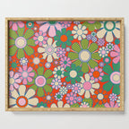 Retro Garden Gingham Flowers Vivid 60s 70s Floral Pattern Red Green Pink Serving Tray Gallery Image 1