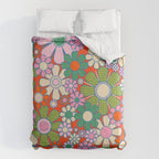 Retro Garden Gingham Flowers Vivid 60s 70s Floral Pattern Red Green Pink Comforter Gallery Image 6