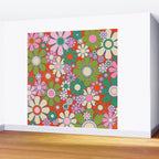 Retro Garden Gingham Flowers Vivid 60s 70s Floral Pattern Red Green Pink Wall Mural Gallery Image 2