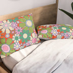 Retro Garden Gingham Flowers Vivid 60s 70s Floral Pattern Red Green Pink Pillow Sham Gallery Image 2
