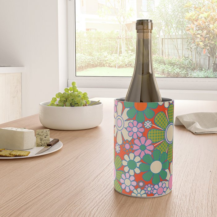 Retro Garden Gingham Flowers Vivid 60s 70s Floral Pattern Red Green Pink Wine Chiller Gallery Image 4
