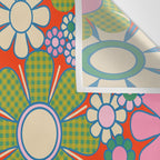 Retro Garden Gingham Flowers Vivid 60s 70s Floral Pattern Red Green Pink Wall Tapestry Gallery Image 3